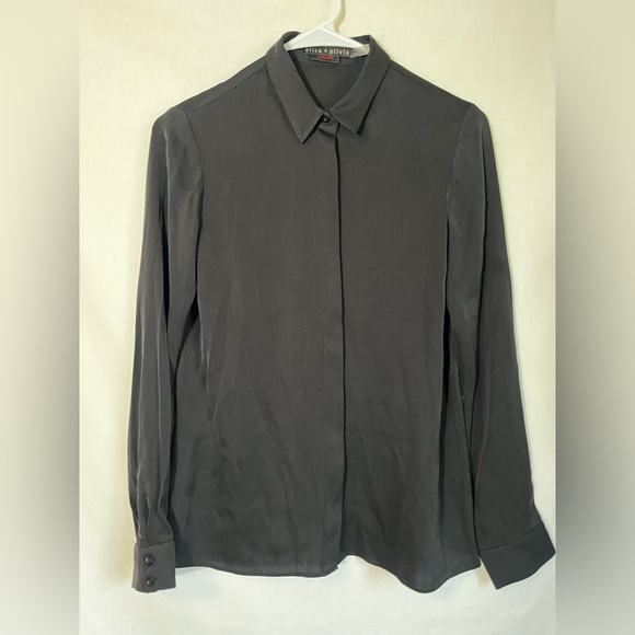 Alice and Olivia Employed. Silk Blend Black Button Down Size XS - Picture 1 of 8